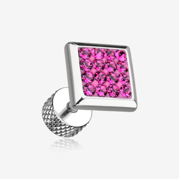 A Pair of Square Multi-Gem Sparkle Fake Plug Earring-Fuchsia